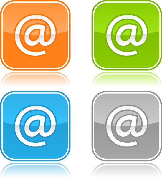 kleurrijke internet web knoppen met apenstaartje. afgerond vierkant met grijze reflectie. witte achtergrond - Vector, afbeelding