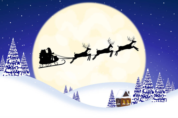 Tarjeta de Navidad - trineo de Santa y ciervos
 - Foto, imagen