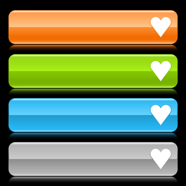Кольорова глянцева закруглена веб-сторона прямокутника зі знаком серця з кольоровим відображенням на чорному
 - Вектор, зображення