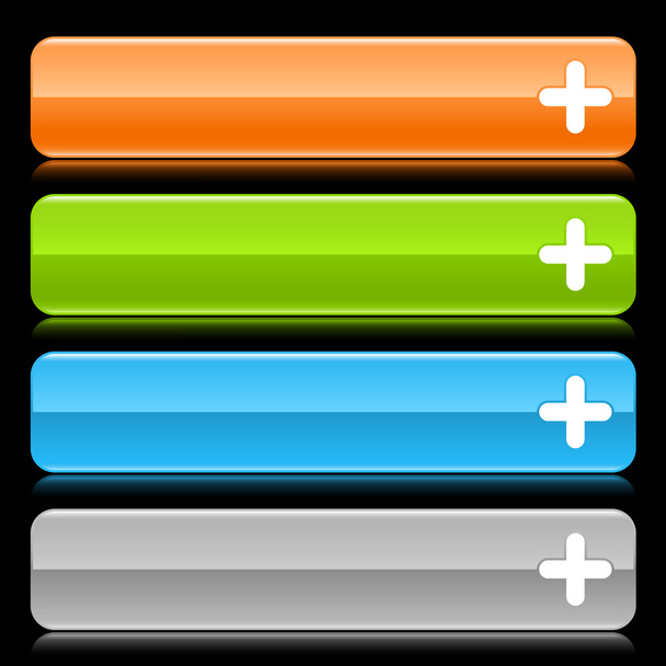 saten yumuşak renkli web 2.0 düğmeleri ile artı işareti ve siyah arka plan yansıması - Vektör, Görsel