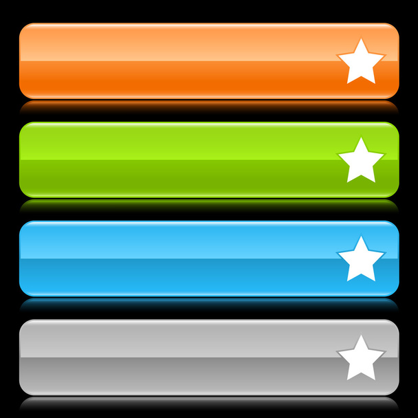 Brillante barra de botón web rectángulo redondeado con signo de estrella con reflejo de color en negro
 - Vector, imagen