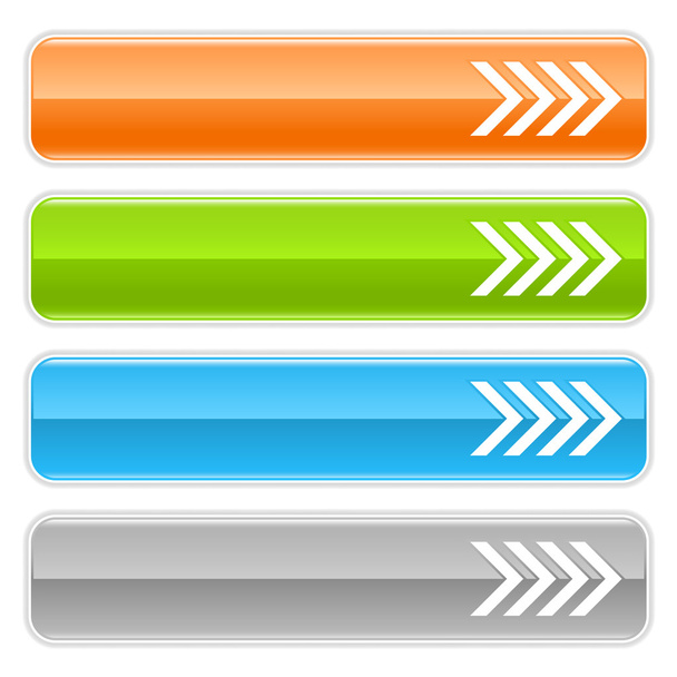 Panneau de navigation 4 web 2.0 avec flèche. Boutons Internet brillants de couleur avec ombre sur fond blanc
 - Vecteur, image