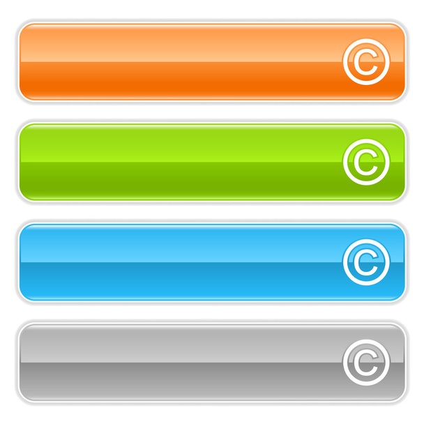 Copyright-teken web 2.0 navigatiepaneel. gekleurde glanzende internet knoppen met schaduw op witte achtergrond - Vector, afbeelding
