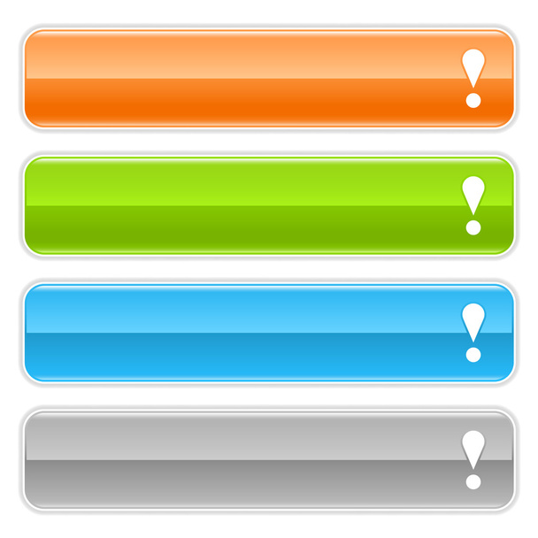Aufmerksamkeitsschild Web 2.0 Navigationsleiste. farbig glänzende Internet-Tasten mit Schatten auf weißem Hintergrund - Vektor, Bild