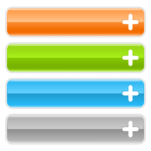 Web 2.0 internet knoppen met plus symbool. gekleurde glanzende navigatiepaneel met schaduw op witte achtergrond - Vector, afbeelding