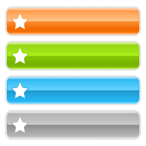星印の web 2.0 のナビゲーション パネル。白い背景の上の影付きの色の光沢のあるインター ネット ボタン - ベクター画像