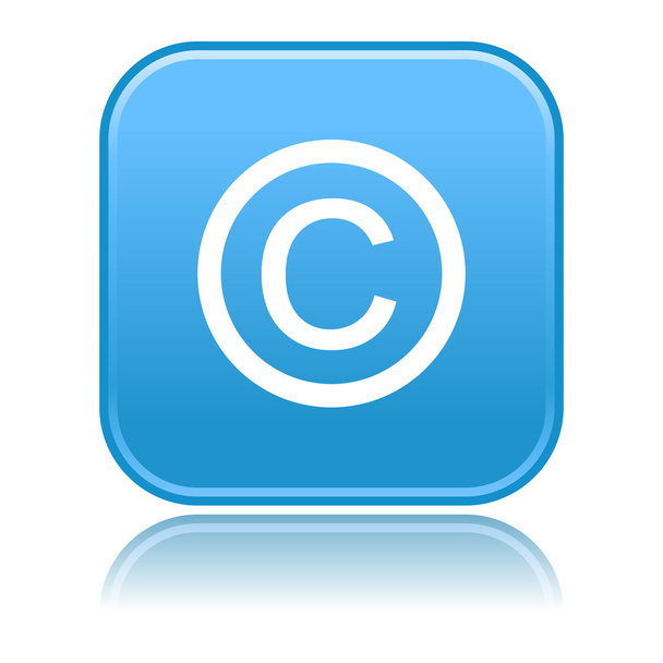μπερδεμένη μπλε στρογγυλεμένες τετράγωνα κουμπιά με σύμβολο πνευματικών δικαιωμάτων και αντανάκλαση - Διάνυσμα, εικόνα