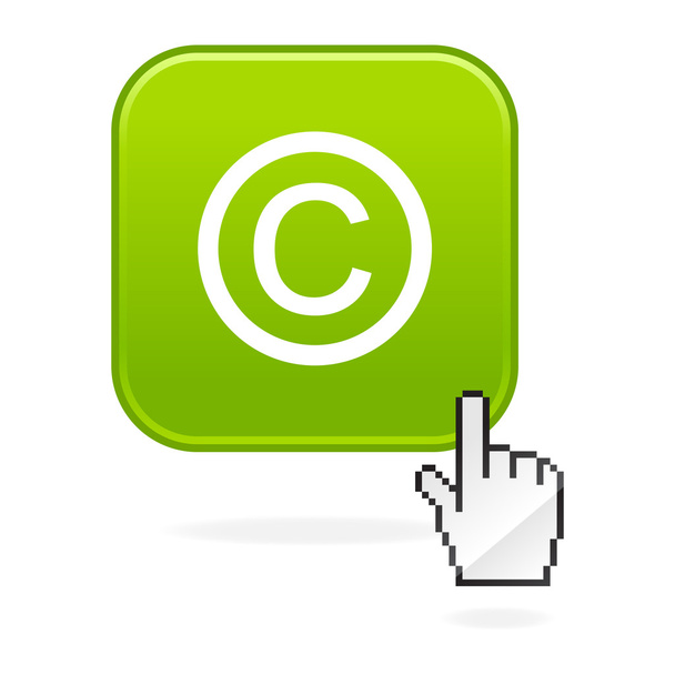 gematteerde groene knoppen met copyright-symbool en cursor hand op wit - Vector, afbeelding