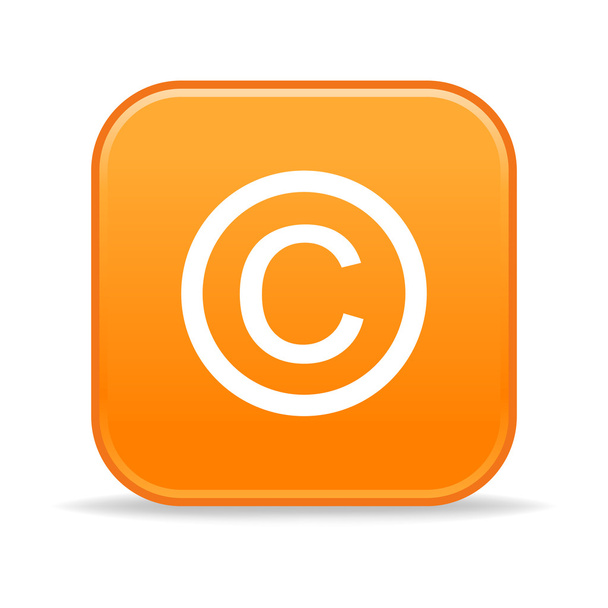 Tasto quadrato arrotondato arancio opaco con copyright e riflessione sul bianco
 - Vettoriali, immagini