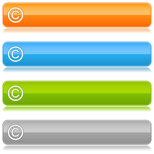Colored glossy rounded rectangle web bar with copyright sign with color reflection on black background - Vector, Image