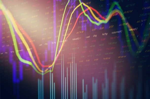 Objem svícen grafu akciového trhu výměna analýza / indikátor obchodování grafu graf podnikové finance peníze investice na monitoru  - Fotografie, Obrázek