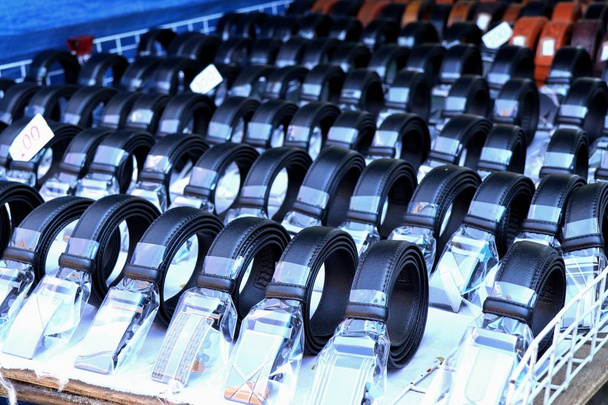 Sales leather belts at the market - Photo, Image