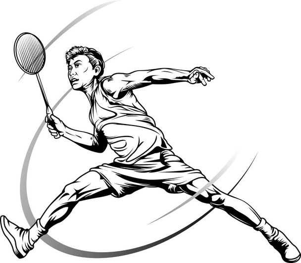 Vektorové ilustrace, kreslení či skicování mužské badmintonistka - Vektor, obrázek