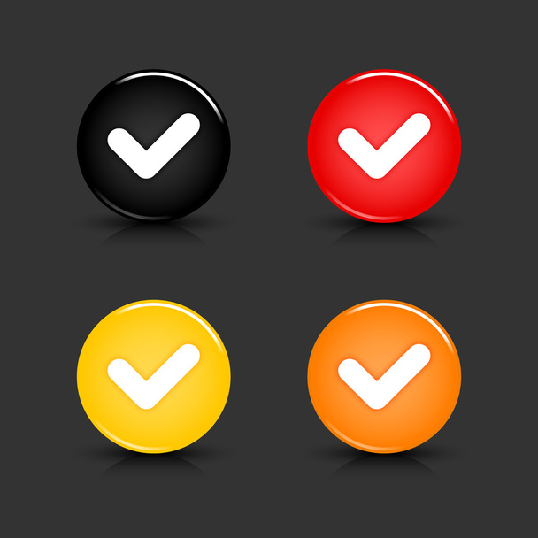 Colored web 2.0 button with check mark sign. Round shapes with reflection and shadow on gray background. 10 eps - Vektor, Bild
