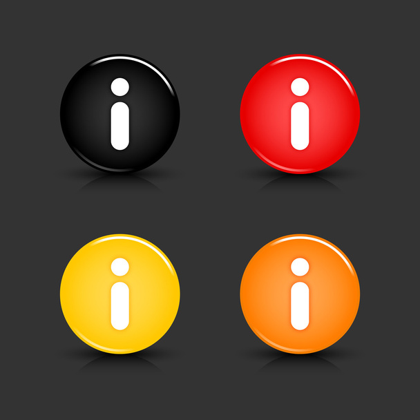 Botón web de color con signo de información. Formas redondas vidriosas con sombra y reflexión sobre gris. 10 eps
 - Vector, imagen