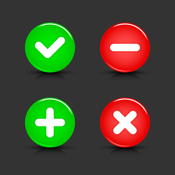 lesklý web 2.0 tlačítka validace ikon s černým stínem a reflexe na šedém pozadí. 10 eps - Vektor, obrázek