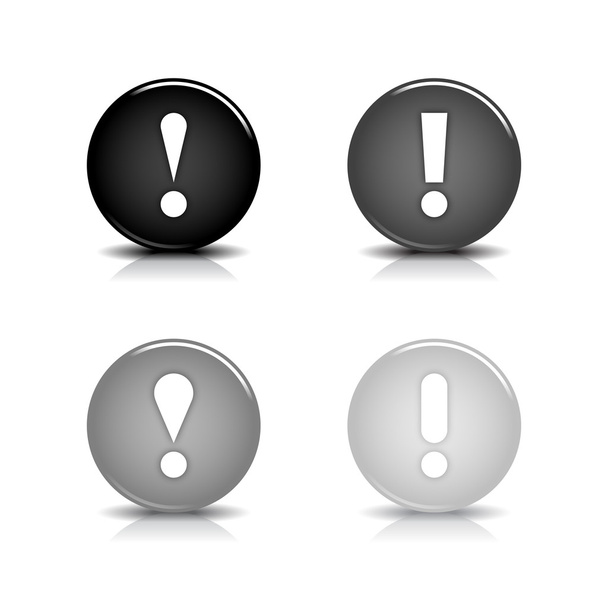Botão web 2.0 brilhante com sinal de atenção. Formas redondas cinza com reflexão e sombra sobre fundo branco. 10 eps
 - Vetor, Imagem