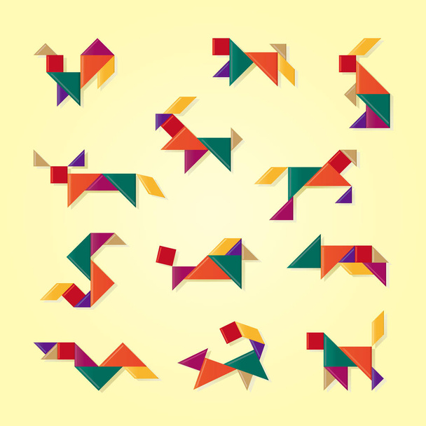 Zodíaco chino de 12 tangramos
 - Vector, imagen