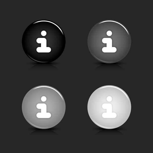 grijswaarden glanzende ronde web 2.0 knop info icoon met reflectie en schaduw op grijs. 10 eps - Vector, afbeelding