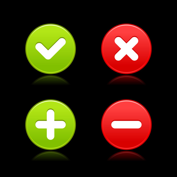 Satin web 2.0 buttons of validation icons with reflection on black background - Vector, Image