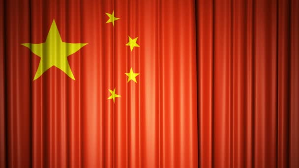 China flag. 3d animation of opening and closing curtains with flag. 4k animation with chroma key - Footage, Video