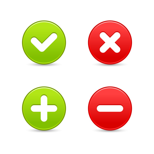 Smooth web 2.0 buttons of validation icons with shadow on white background. - Vector, Image