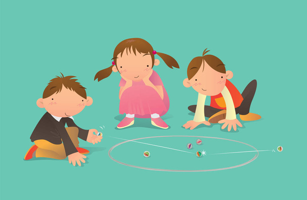 Niños jugando Mármoles juego
 - Vector, Imagen