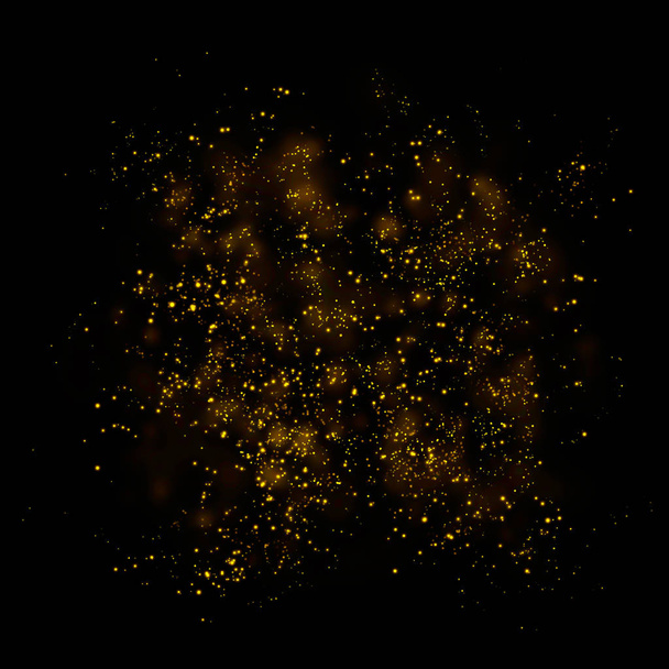 Gouden glitter deeltjes lichten en bokeh op een zwarte achtergrond. Christmas sparkle abstracte textuur. - Foto, afbeelding