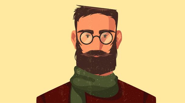 Un bell'uomo barbuto con gli occhiali rotondi. Inverno, sciarpa, cappotto, eccetera
 - Vettoriali, immagini