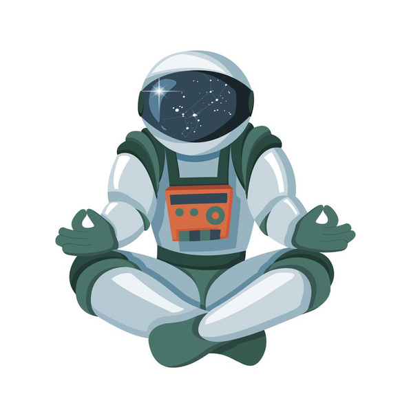 Figure de l'astronaute assis dans la pose de Bouddha. Méditation dans l'espace isolé
 - Vecteur, image