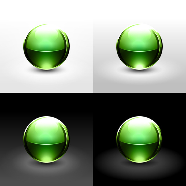 chrome πράσινο μεταλλική μπάλα με μαύρη σκίαση και λαμπερό σε λευκά, γκρι και μαύρο φόντο. - Διάνυσμα, εικόνα