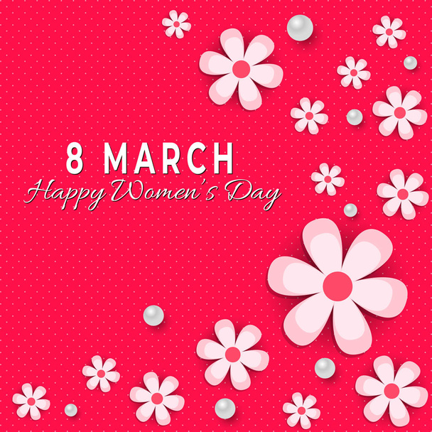 8 March! Happy Woman's day! Vector lettering illustration with flowers on pink background - Διάνυσμα, εικόνα