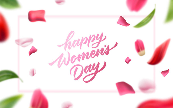 Vector happy womens day lettering rose petal - Wektor, obraz
