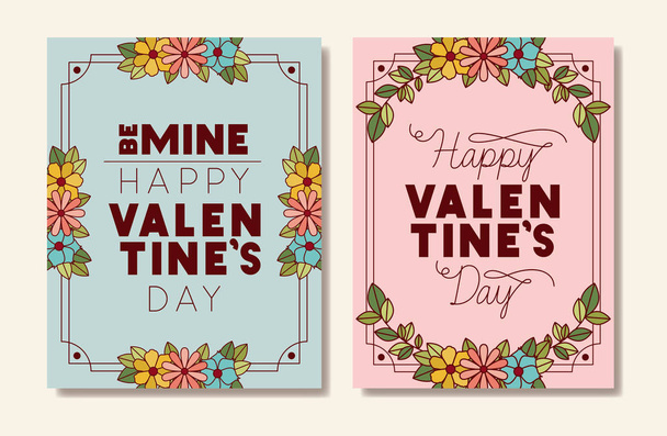 Šťastný Valentýna karty s květinový rámeček - Vektor, obrázek