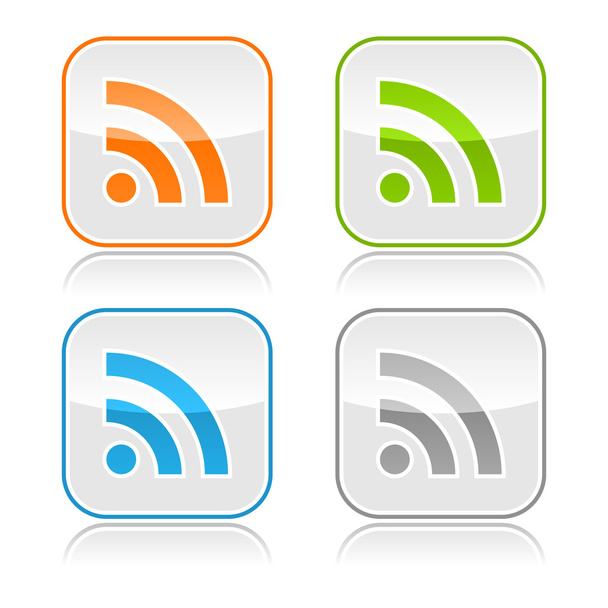 Cor botão vítreo cinza com ícone RSS e reflexão cinza
 - Vetor, Imagem