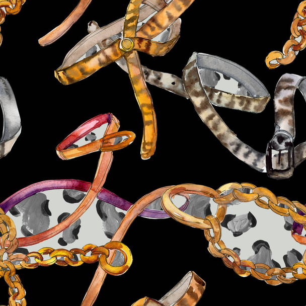 Leather spotted belt sketch fashion glamour illustration in a watercolor style background. Seamless background pattern. - Fotografie, Obrázek