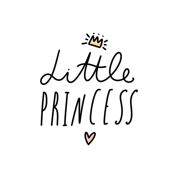 Vector lettlering sign Little princess. Poster and banner element, children's illustration, postcard, gift card, print, sticker, label and other. Isolated on white background. - ベクター画像