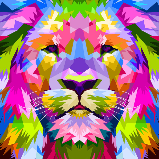 κοντινό πλάνο του προσώπου λιοντάρι στην pop art - Διάνυσμα, εικόνα