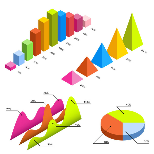 Infografica isometrica 3d piatta per le vostre presentazioni aziendali. Grande serie di infografiche con icone di dati, grafici ed elementi di design isolati su sfondo bianco
. - Vettoriali, immagini