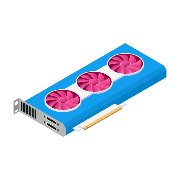 Video Graphics Cards for cryptocurrency mining. 3D Modern flat design. Illustration isometric style isolated on white background. - Vector, Image