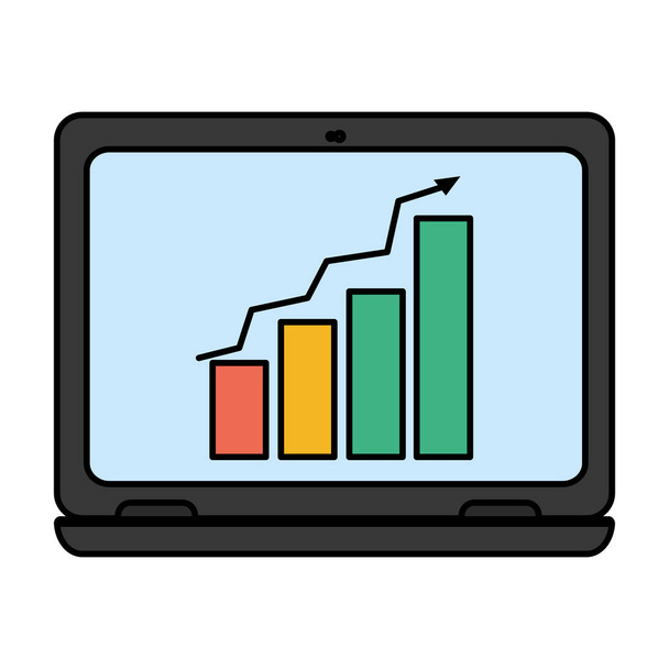 color graphic statistics bar growing inside laptop vector illustration - Vector, Image