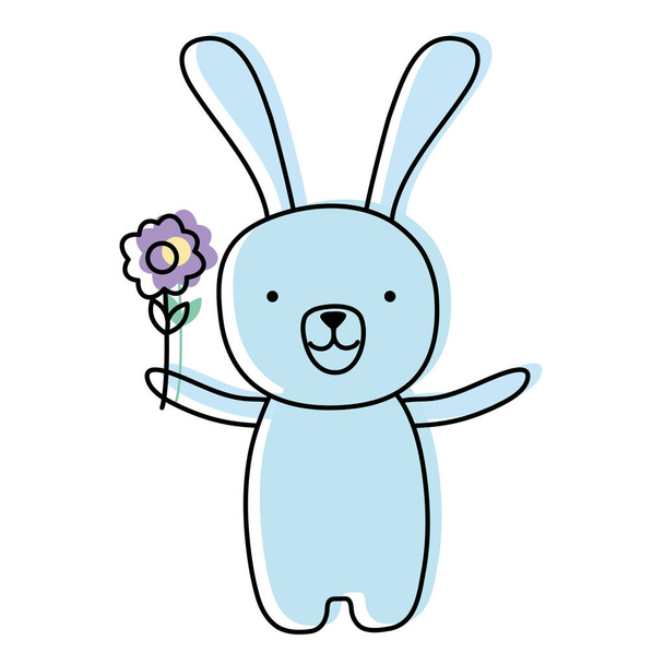 moved color cartoon rabbit animal with flower in the hand vector illustration - Wektor, obraz