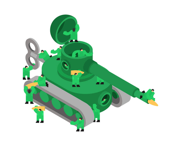 Brinquedo tanque isolado estilo isométrico. Machin de guerra
 - Vetor, Imagem
