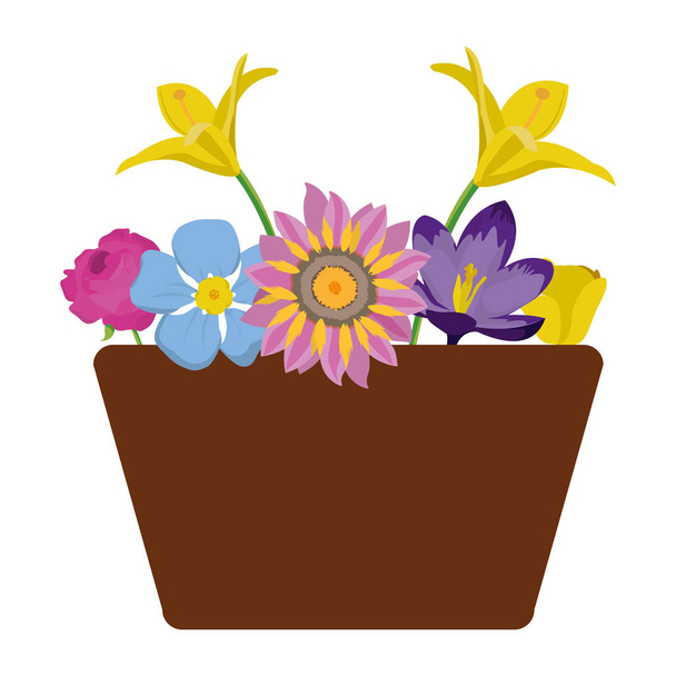 beautiful natural flowers with petals inside basket vector illustration - Vector, Image