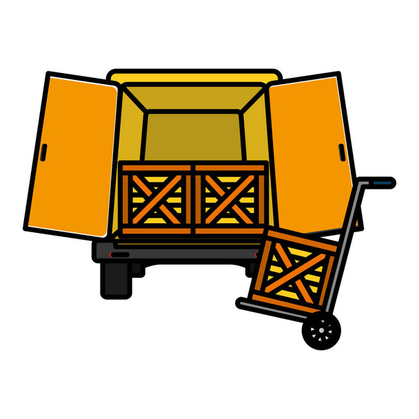 transporte de entrega de tronco de color con ilustración de vectores cajas de madera
 - Vector, Imagen