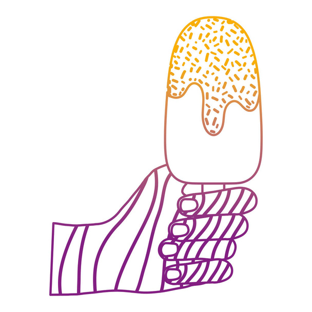degradierte Linie Mode Hand mit süßen Eis Lolly Vektor Illustration - Vektor, Bild