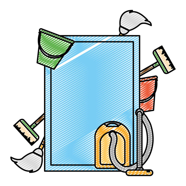 Doodle-Stil Emblem mit sauberem Haus Objekte Vektor Illustration - Vektor, Bild