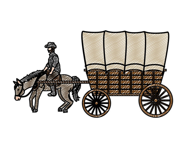 caballo garabato con transporte transporte vehículo vector ilustración
 - Vector, imagen