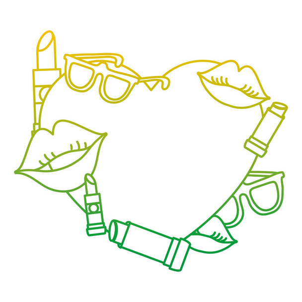 degraded line emblem with lipstick makeup and glasses decoration vector illustration - Vector, Image