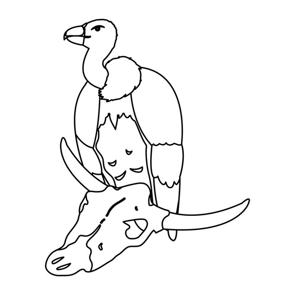 satır vahşi akbaba hayvan bizon kafatası vektör çizim ile - Vektör, Görsel
